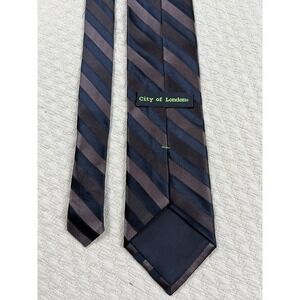 City of London Silk Tie Slant‎ Stripe Retro Casual | Brown Black | 4" W 58"